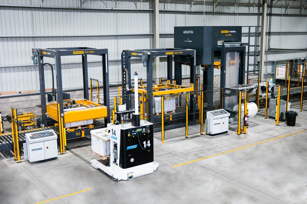 Innova's automatic pallet packaging line at Ceramic Manufacturer Argenta